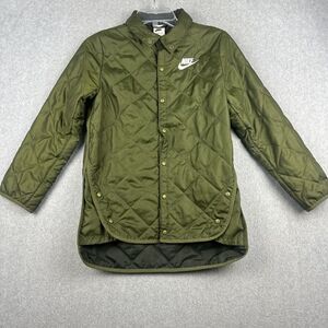 Nike Jacket Boys M Green Quilted Button Up NSW Baffled‎ Therma Fit Lightweight